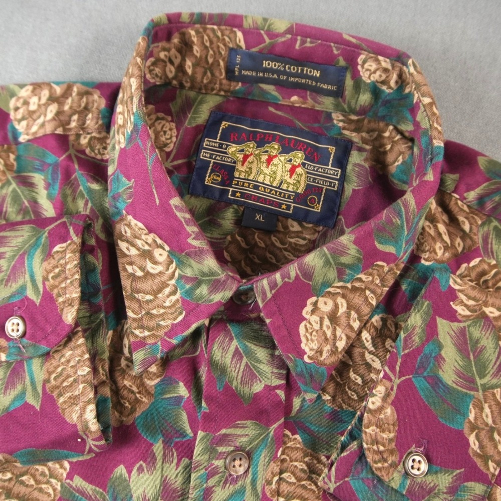 Vintage Ralph Lauren Chaps USA Pinecone Floral Print Mens XL Preppy Outdoor